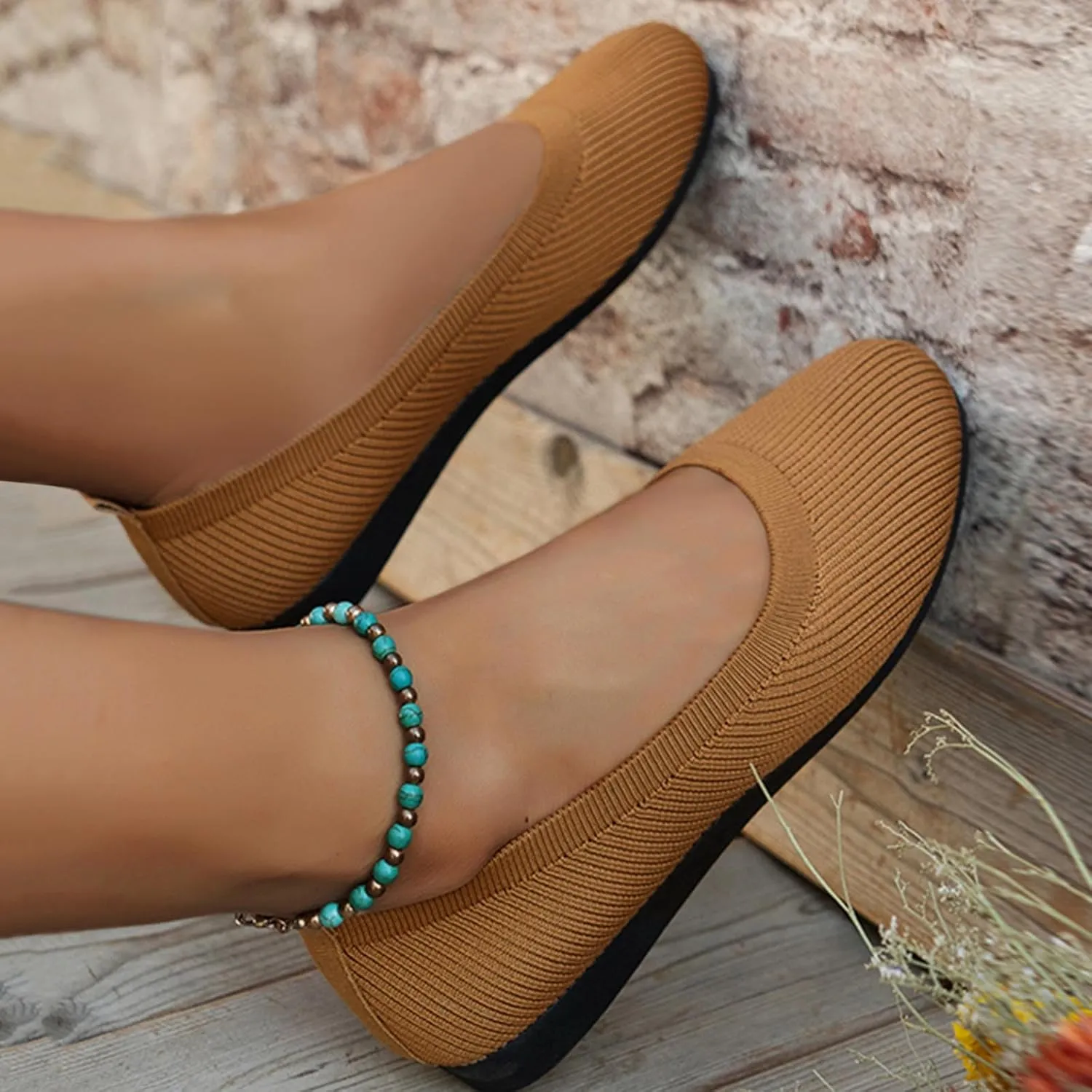 Women's Stretch Knit Ballet Flats Slip-On Round Toe Comfort Shoes for Wedding Guest, Office & Everyday Wear - Breathable Casual Dressy Flats