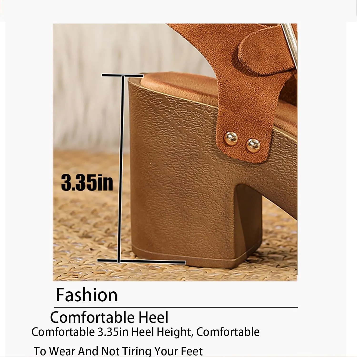 Women'S Suede Square Buckle Platform Heels Sandals With Adjust Ankle Strap Buckle Round Open Toe Chunky High Heels Sandals Summer Casual Party Dress Pump Sandal
