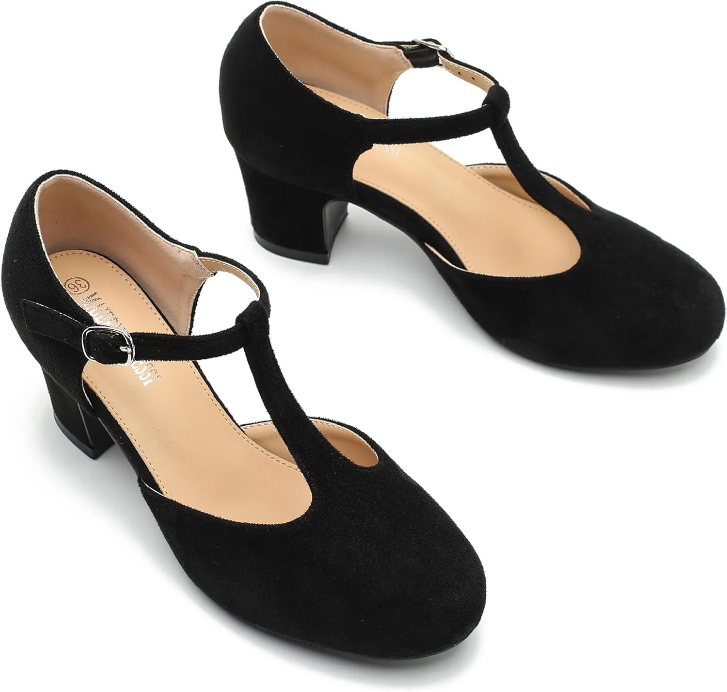 Women's T Strap Mary Jane Shoes Mid Block Chunky Heel Buckle Dress Pumps
