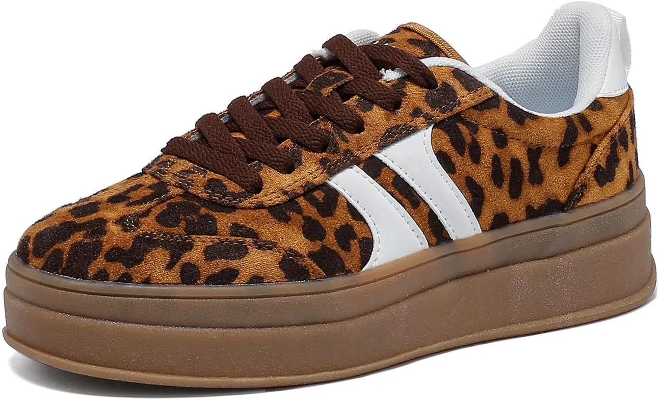 Women's Thick Sole Retro Fashion Sneakers Classic Walking Shoes Thick Rubber Lace-Up Footwear Anti Slip Trainers