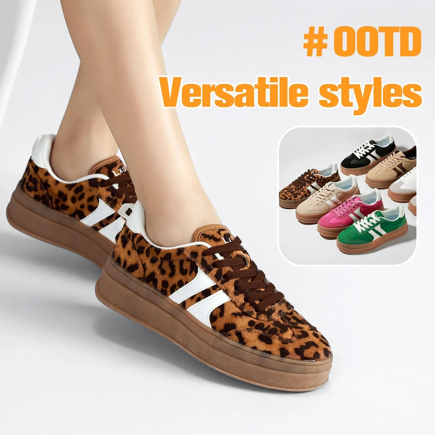 Women's Thick Sole Retro Fashion Sneakers Classic Walking Shoes Thick Rubber Lace-Up Footwear Anti Slip Trainers