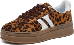 Women's Thick Sole Retro Fashion Sneakers Classic Walking Shoes Thick Rubber Lace-Up Footwear Anti Slip Trainers