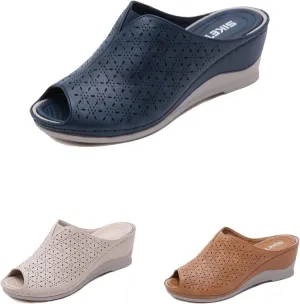 Women's Vintage Stitching Open Toe Fish Mouth Orthopedic Sandals Slope Heel Thick Bottom Slip On Wedge Slippers Arch Support Casual Comfortable Dress Sandals