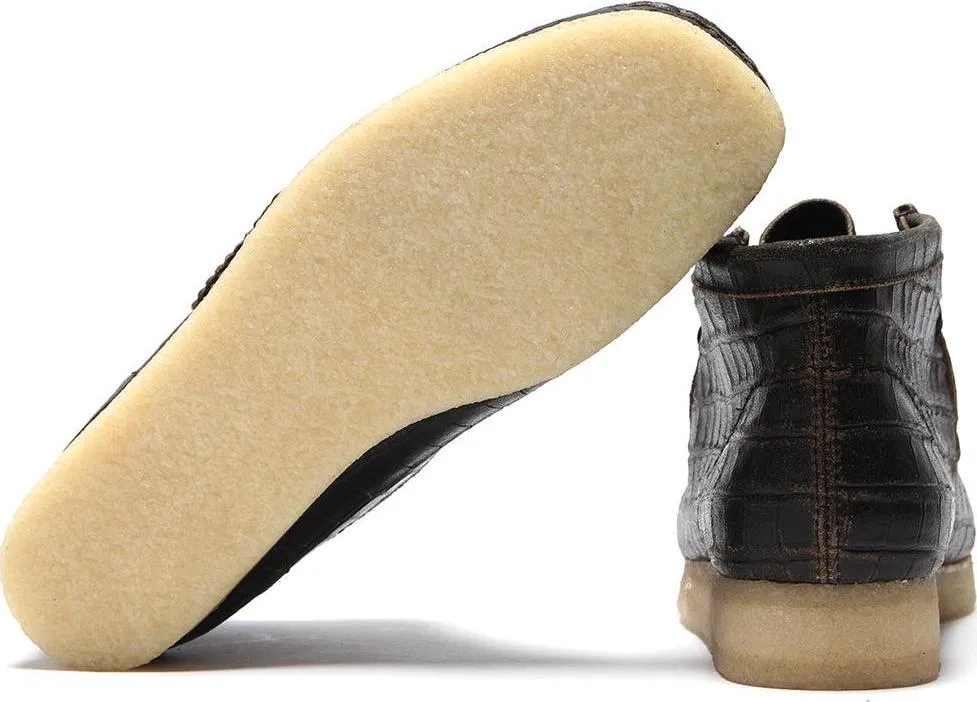 Women's Wallabee Boot Black Crocodile Distress