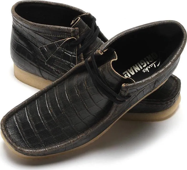 Women's Wallabee Boot Black Crocodile Distress