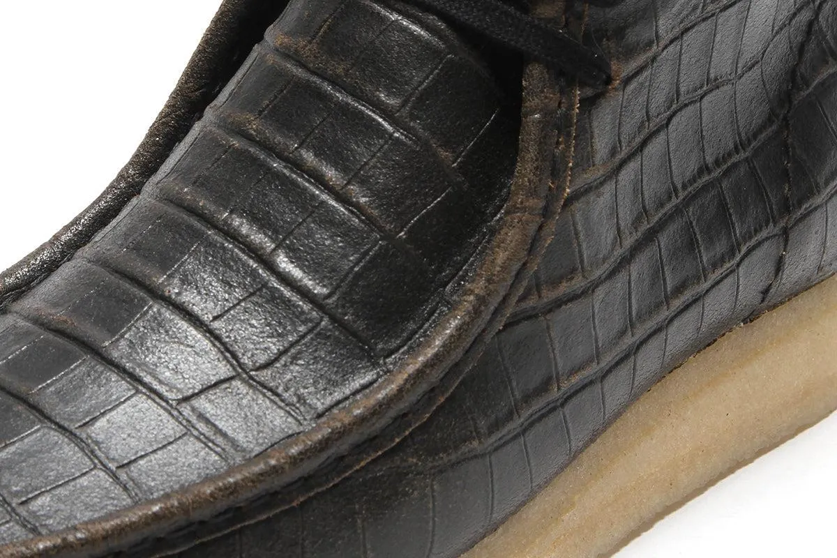 Women's Wallabee Boot Black Crocodile Distress
