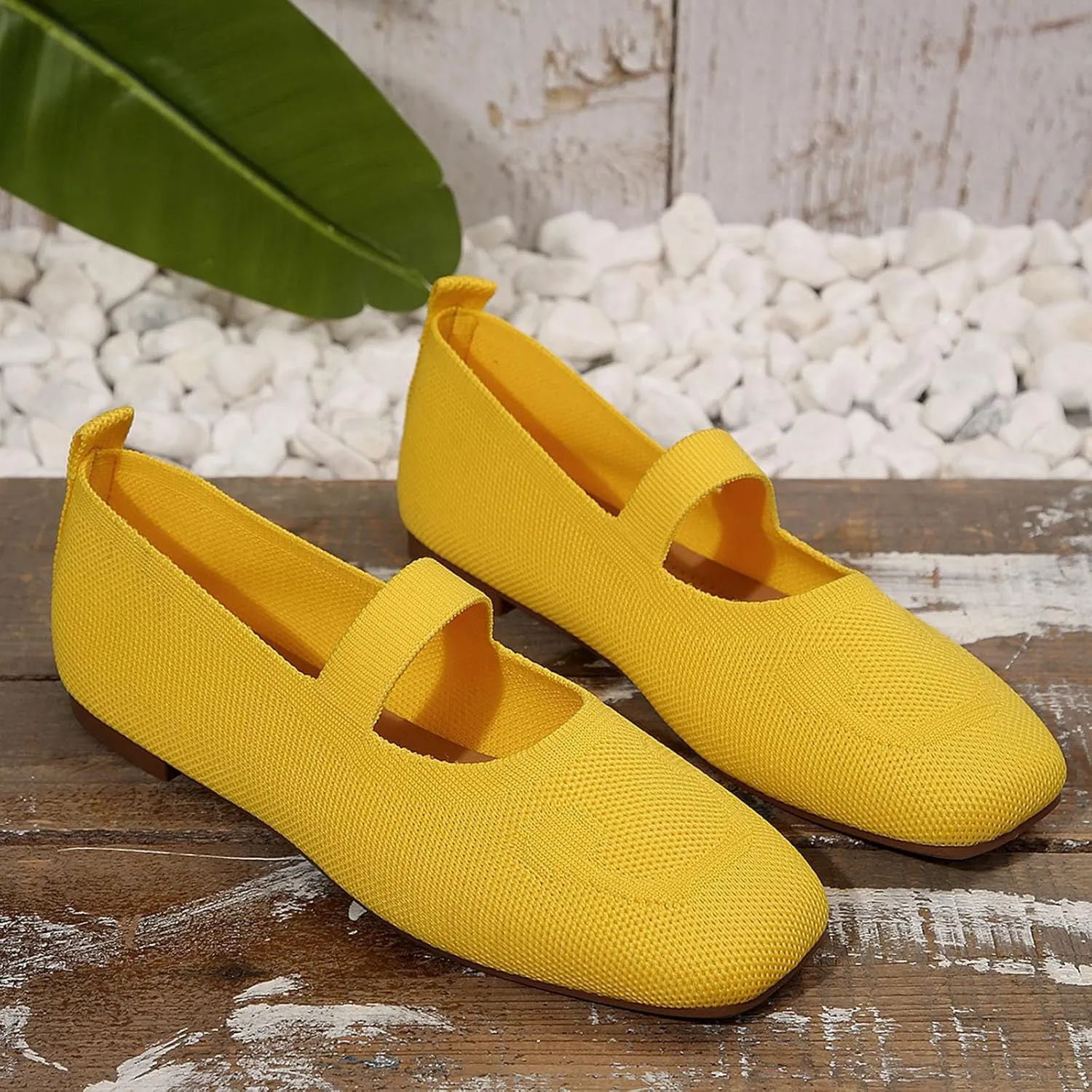 Women's Wide Toe Box Ballet Flats Strap Detail Mary Jane Shoes Machine-Washable Knit Slip-Ons Orthopedic Comfort for Office & Walking