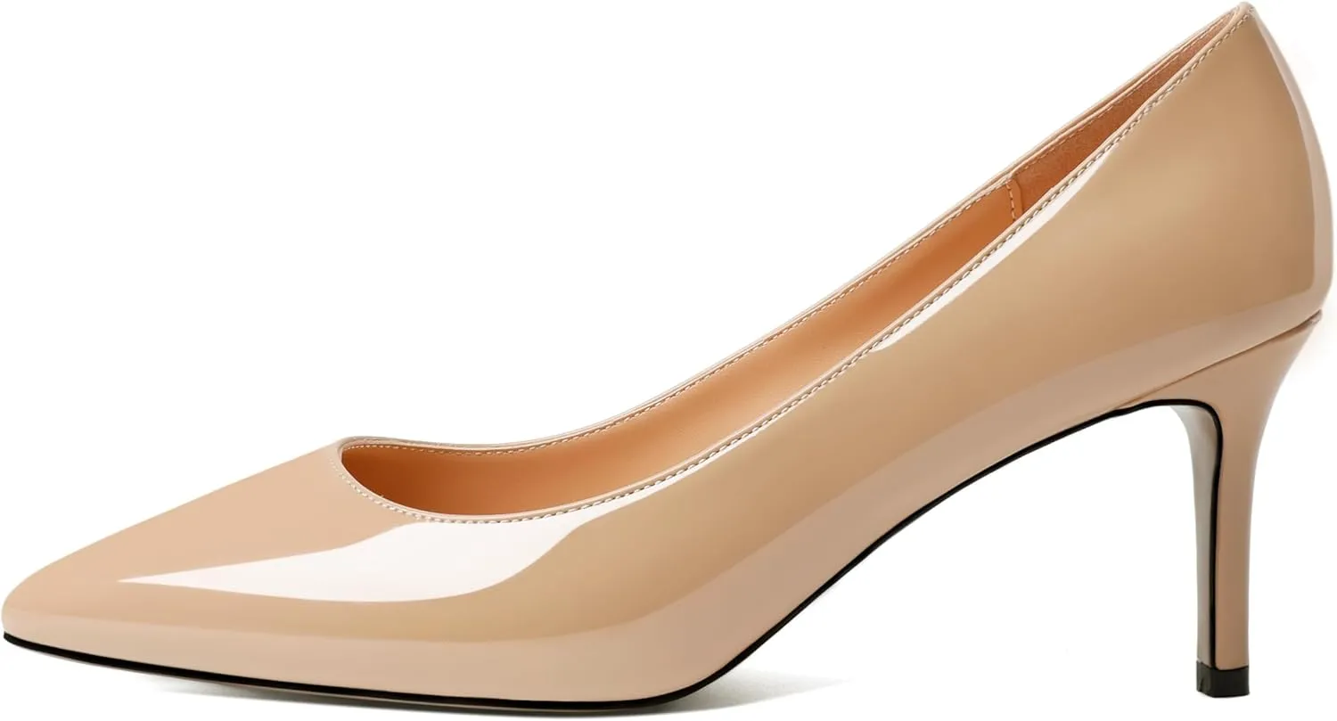 YODEKS Women's Kitten Heel Pumps Pointed Toe Slip On Classic Low Mid Heel Dress Shoes