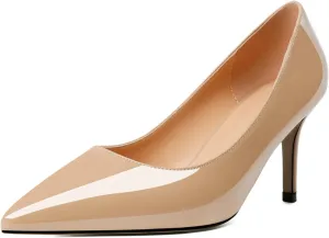 YODEKS Women's Kitten Heel Pumps Pointed Toe Slip On Classic Low Mid Heel Dress Shoes