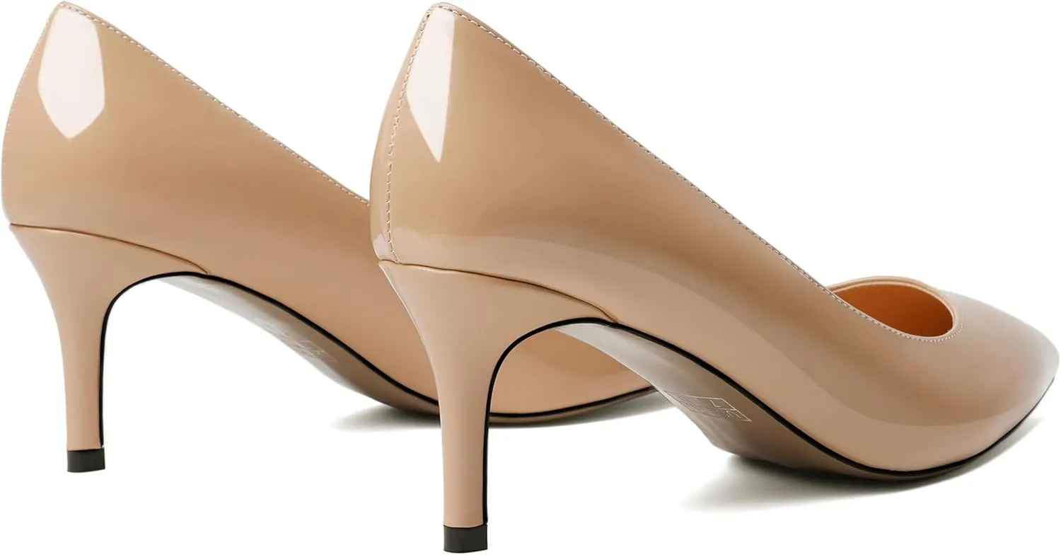 YODEKS Women's Kitten Heel Pumps Pointed Toe Slip On Classic Low Mid Heel Dress Shoes