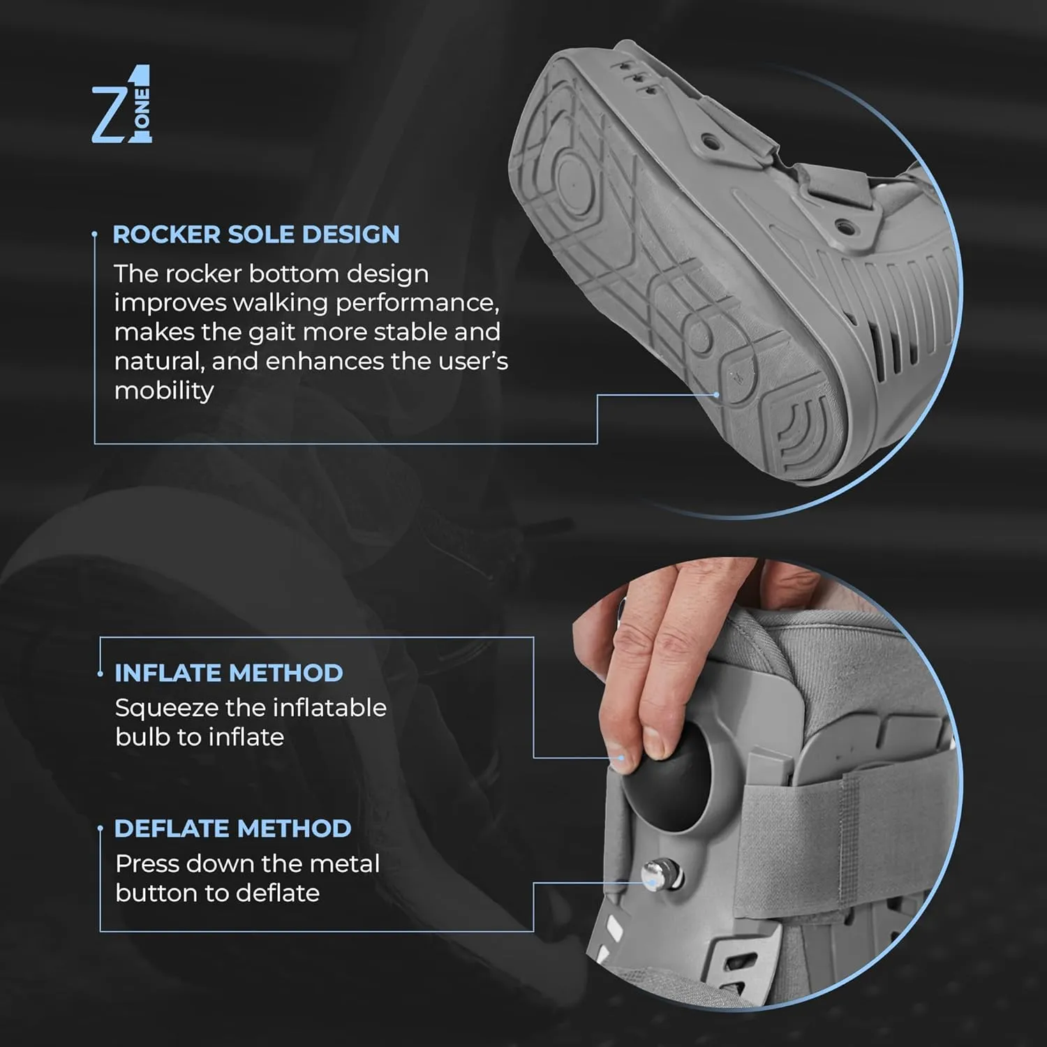 Z1 A12 Short Air Walker Ankle Fracture Boot - Orthopedic Walking Boot for Sprained Ankle - Support for Broken Foot & Stress Fracture Recovery Fits Left & Right Foot Men & Women (S)