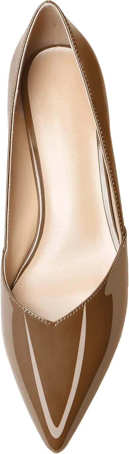 Zamikoo Women's Kitten Heel Pumps Pointed Toe Slip On 1.5 Inches Low Heel Patent Leather Dress Shoes US Size 5 - Size 13