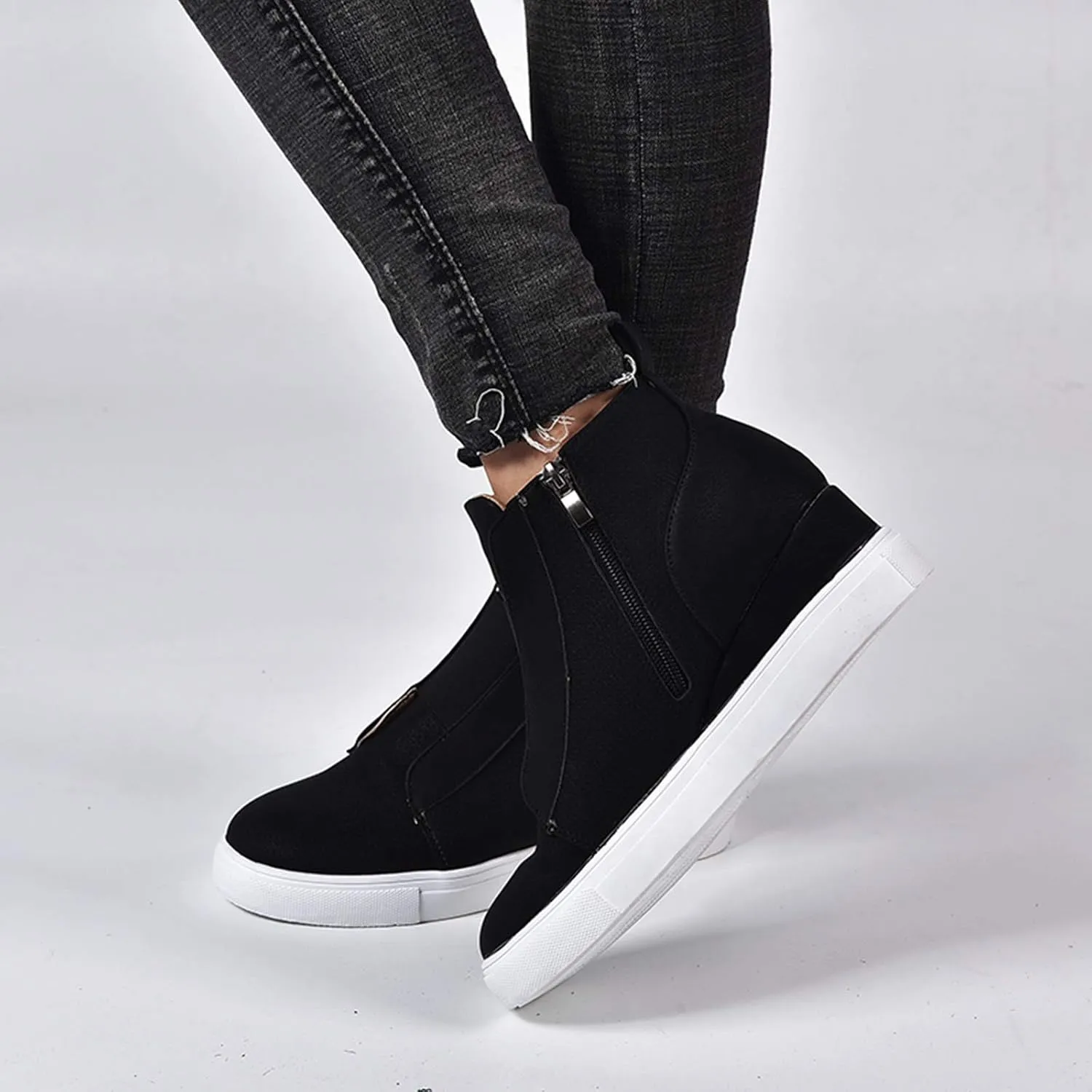 ZBYY Women's Platform Wedge Sneakers,Fashion Summer Hidden Ankle Heel Platform Wedge Booties Hidden with Side Zipper
