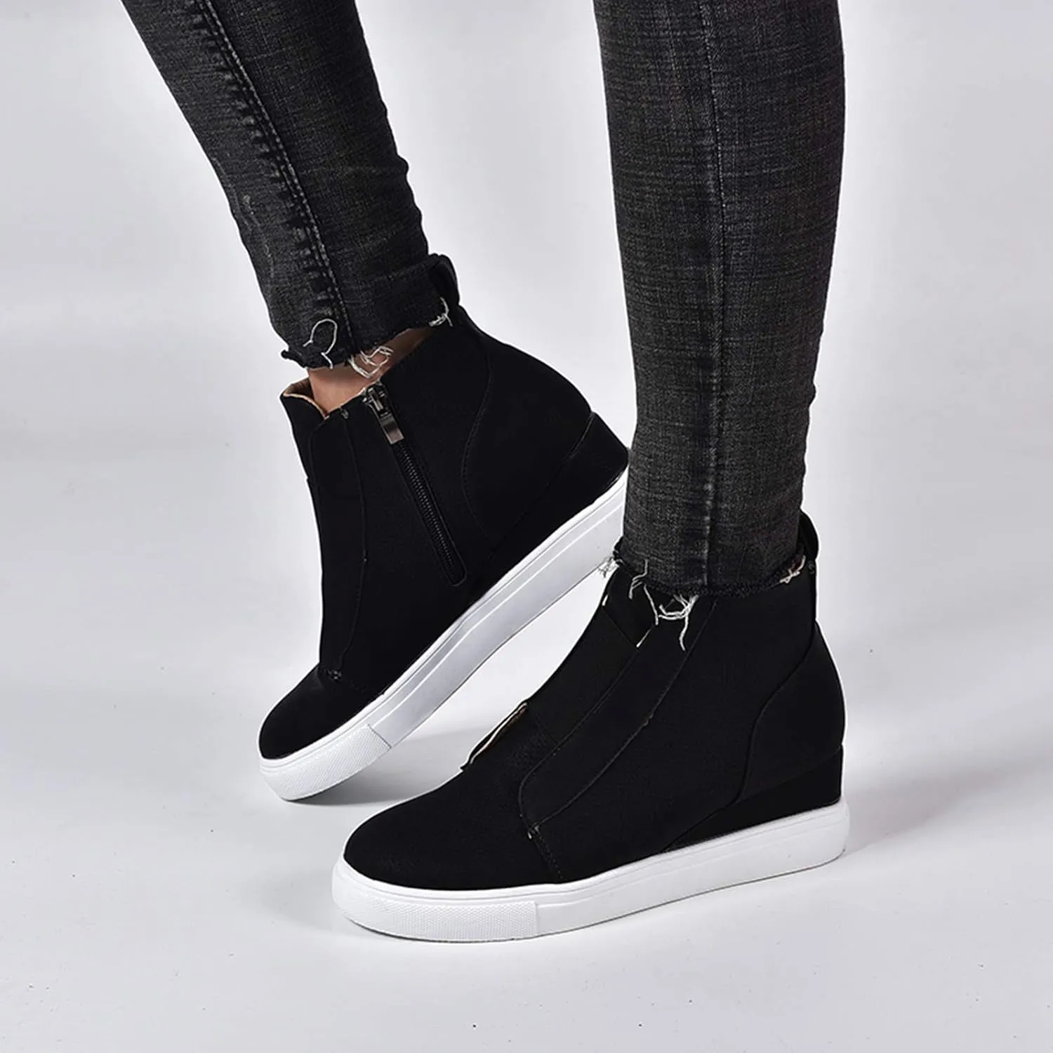 ZBYY Women's Platform Wedge Sneakers,Fashion Summer Hidden Ankle Heel Platform Wedge Booties Hidden with Side Zipper