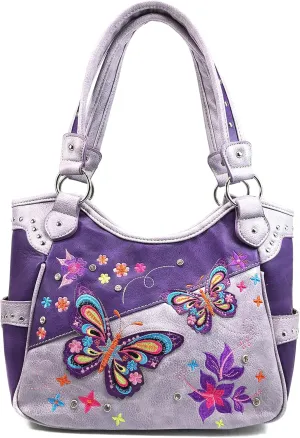 Zelris Butterfly Flower Season Embroidery Conceal Carry Tote Handbag Purse