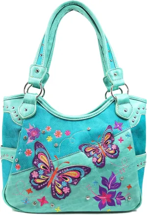 Zelris Butterfly Flower Season Embroidery Conceal Carry Tote Handbag Purse