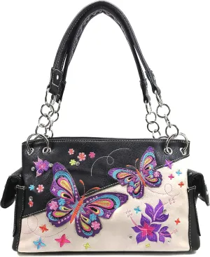 Zelris Butterfly Flower Season Embroidery Women Conceal Carry Shoulder Handbag