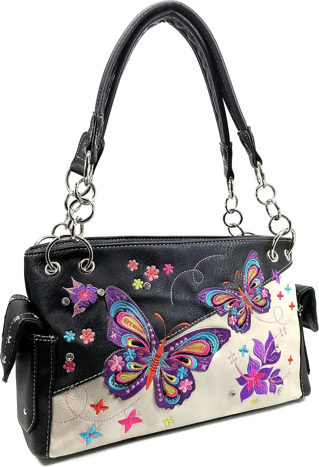 Zelris Butterfly Flower Season Embroidery Women Conceal Carry Shoulder Handbag